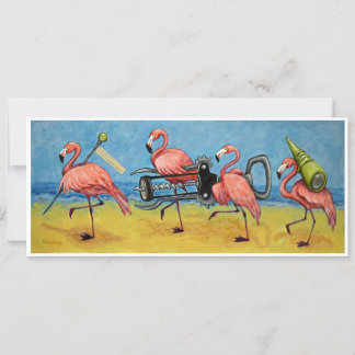Flamingos with Wine Opener-Karte