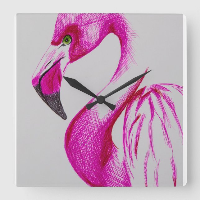 Flamingouhr Quadratische Wanduhr (Vorderseite)