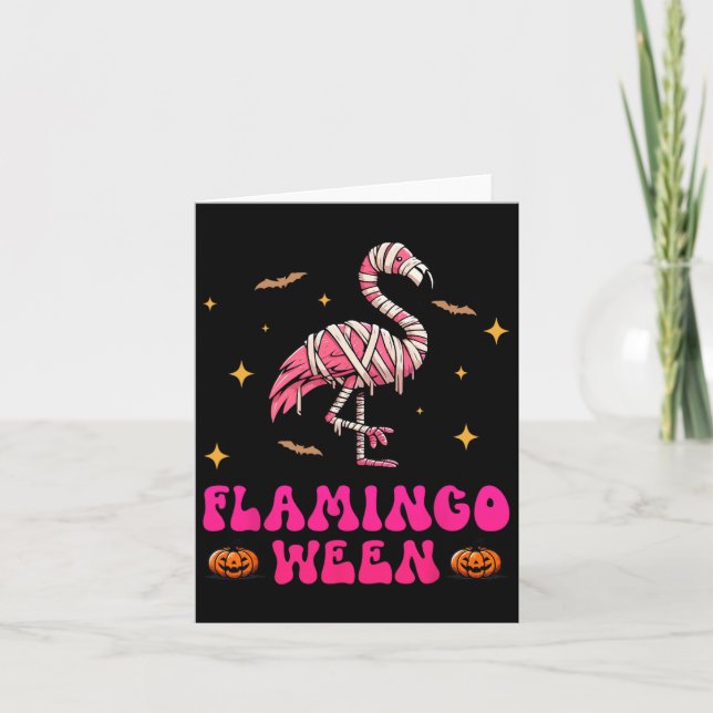 Flamingoween Flamingo Mummy Halloween Beängstigend Karte (Vorderseite)