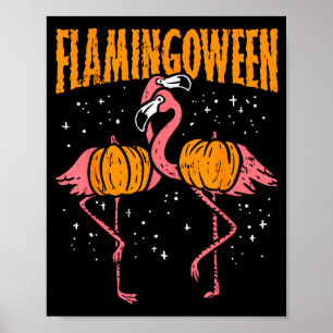 Flamingoween-Kürbis-Flamingos Lustiger Vogel Hallo Poster