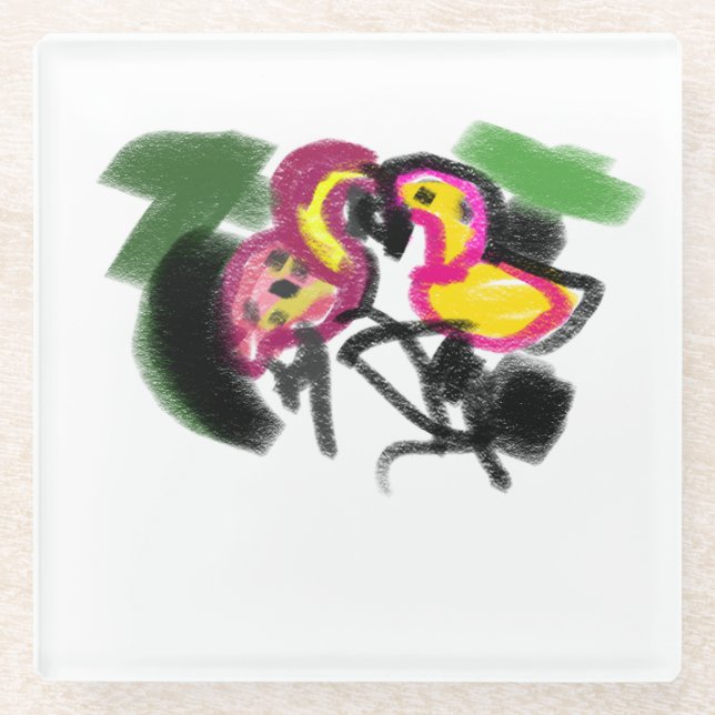 Flamings Liebe  Glasuntersetzer (Vorderseite)