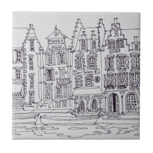 Flämische Architektur am Wasser, Gent, Belgien Fliese