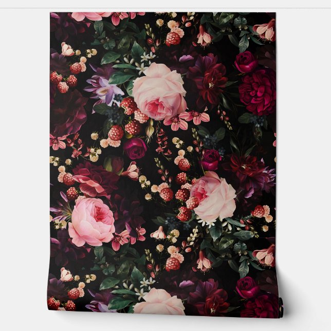 Flämischer Vintager Dunkler Nachtromantikgarten Tapete (Abrollen)