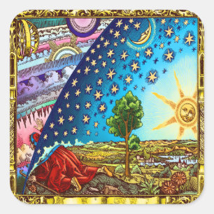 Flammarion Woodcut Flat Earth Design 2017 Quadratischer Aufkleber