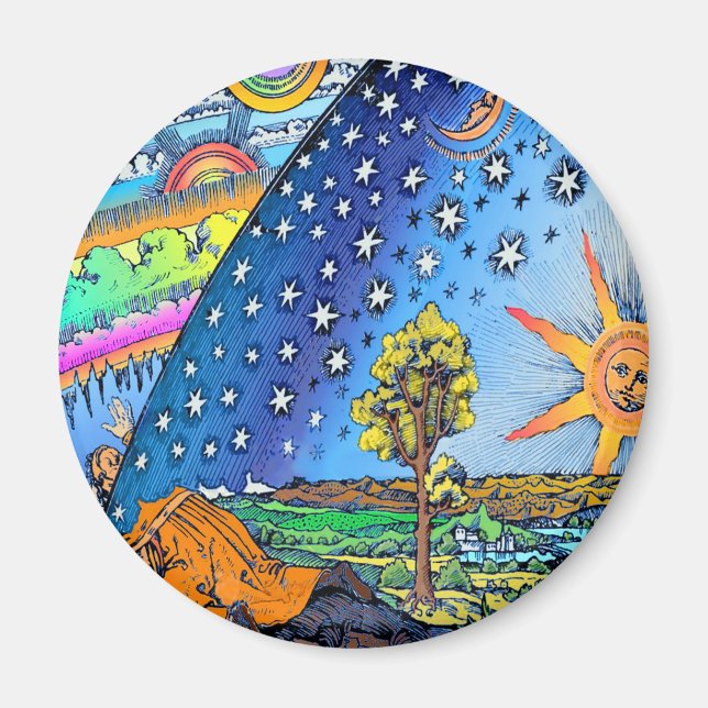 Flammarion Woodcut Flat Earth Design Square COLOR Magnet (Vorne)