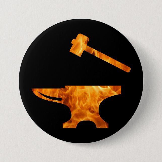 Flamme Anvil & Hammer Blacksmith Metalworking Button (Vorderseite)