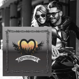 Flamme Heart RockNRoll Biker Wedding Einladung