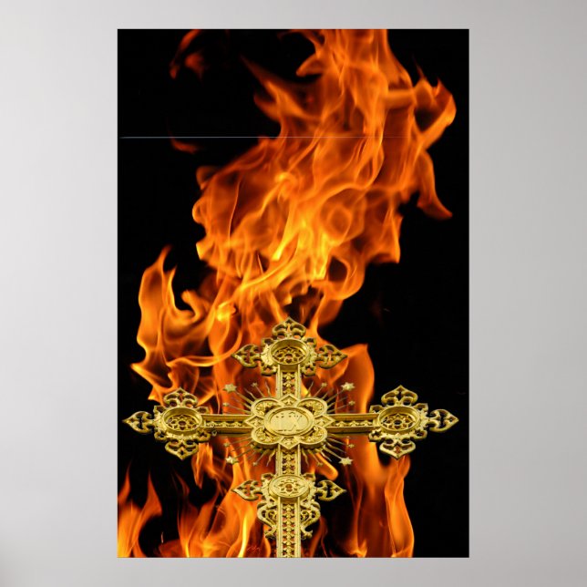 Flamme, Kreuz Poster (Vorne)