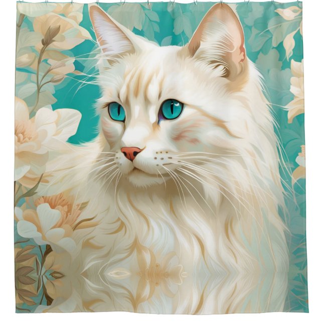 Flamme Lynx Point Siamese Portrait Art Duschvorhang (Vorderseite)