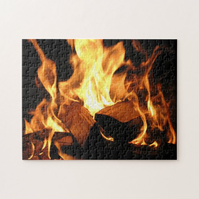 Flammen auf brennenden Holzscheiten Puzzle (Horizontal)