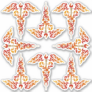 Flammen Caduceus Aufkleber