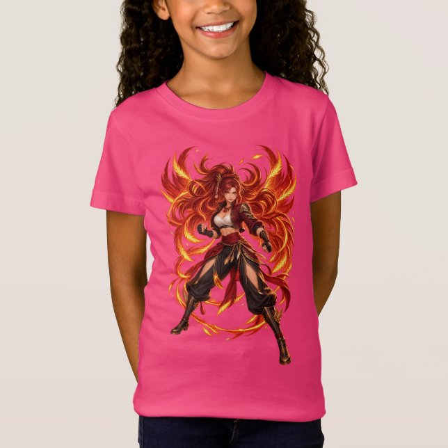 Flammen-Göttin Fantasy-Krieger T-Shirt (Vorderseite)
