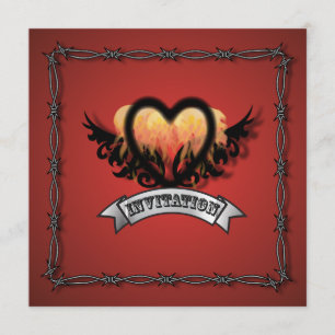 Flammen Herz Rock N Roll Biker Hochzeits Einladung