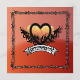 Flammen Herz Rock N Roll Biker Hochzeits Einladung