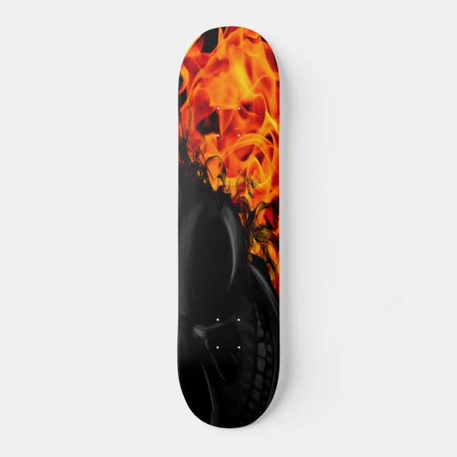 Flammen mit Skeleton Skateboard (Vorderseite)