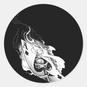 Flammenäce Skull Runder Aufkleber