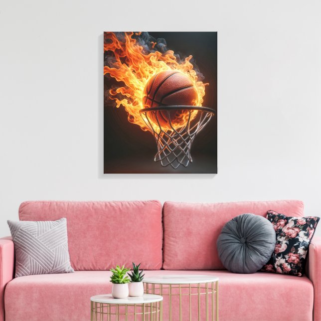 Flammenbasketball im Hoop Leinwanddruck (Insitu (Wohnzimmer))