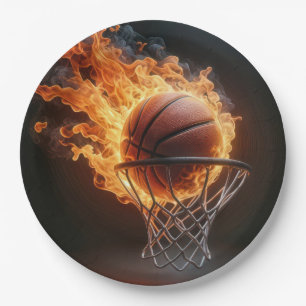Flammenbasketball im Hoop Pappteller