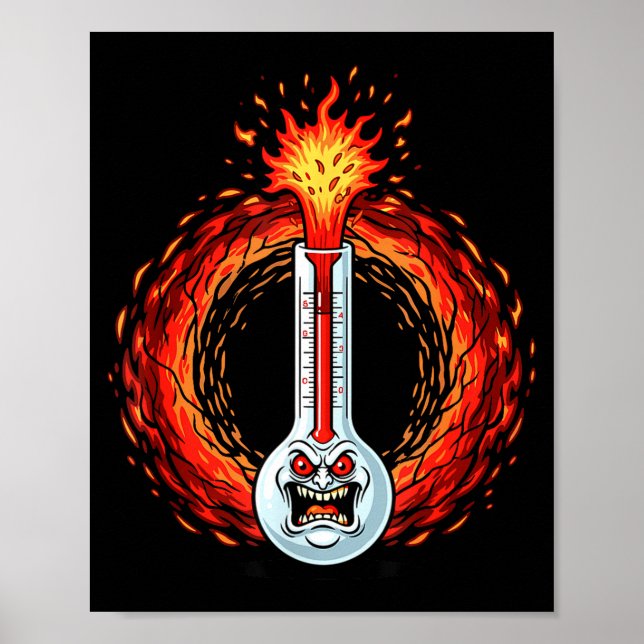 Flammend wütendes Thermometer extreme Hitze Wut  Poster (Vorne)