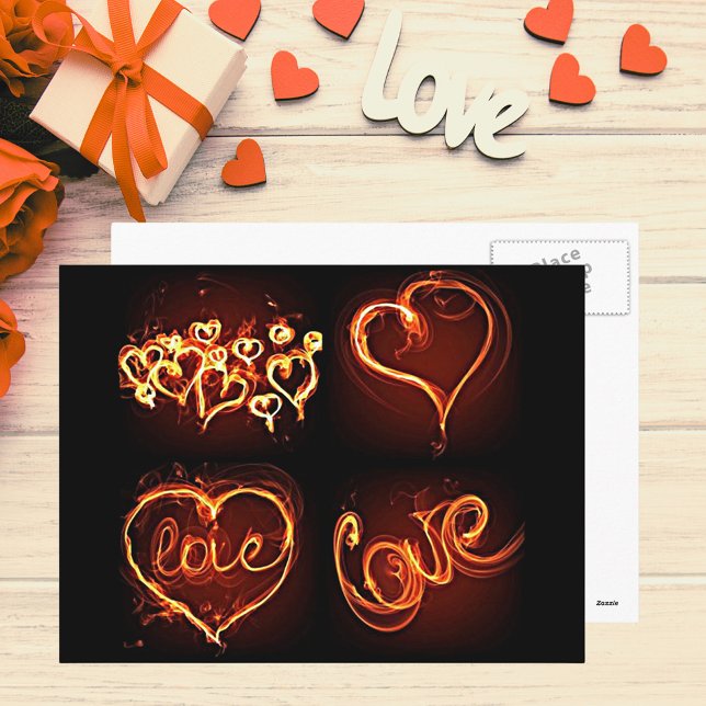 Flammende Herzen der Liebe Postkarte (Flaming Hearts of Love Postcard)