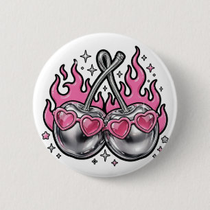 Flammende Silberkirschen - Chrome-Kirsche in Flamm Button