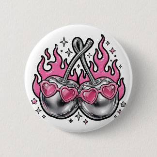 Flammende Silberkirschen - Chrome-Kirsche in Flamm Button