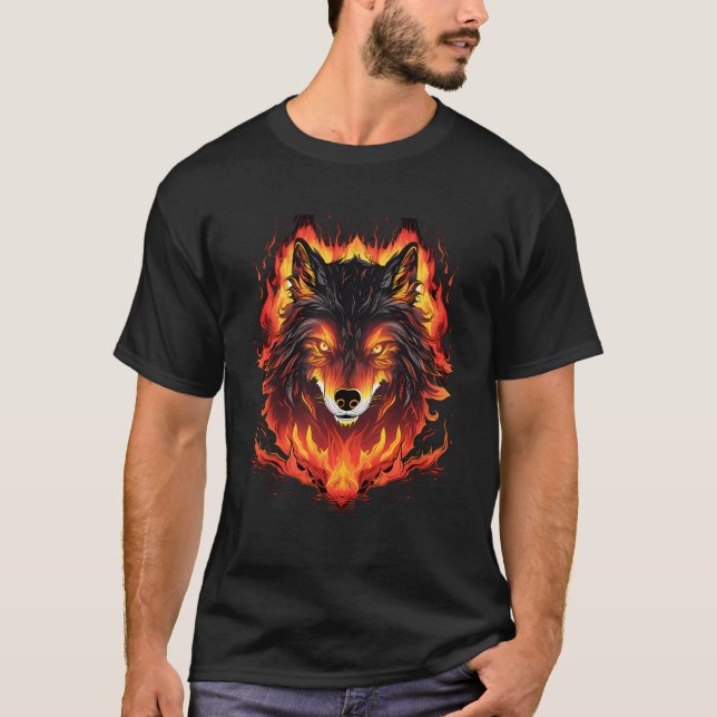 Flammende Wolf Head Wolf Gefechtswölfe Flamen Wild T-Shirt (Vorderseite)