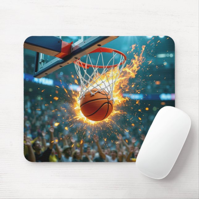 Flammender Basketball im Netz Mousepad (Mit Mouse)