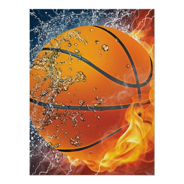 Flammender Basketball Poster (Vorderseite)