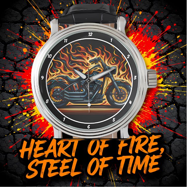 Flammender Chopper, feuriges Zifferblatt. Armbanduhr (Von Creator hochgeladen)