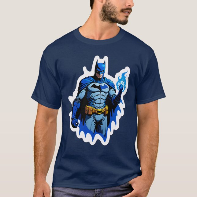 Flammender Dunkler Ritter – Blaues Feuer Superheld T-Shirt (Vorderseite)