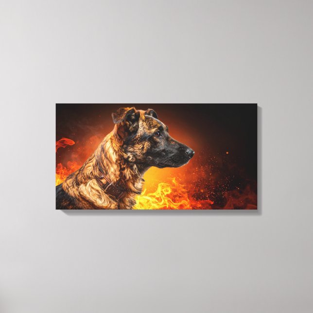 Flammender Hund Leinwanddruck (Vorderseite)