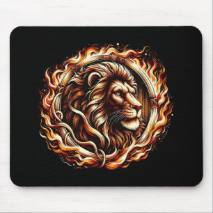 Flammender Löwe im Ring aus Feuerflammen Astrologi Mousepad