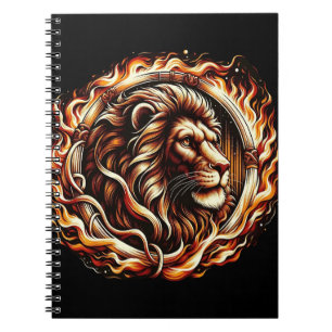 Flammender Löwe im Ring der Feuerflammen Astrologi Notizblock