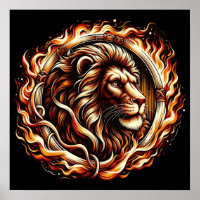Flammender Löwe im Ring of Fire Flammen Astrologie