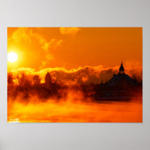 Flammender Morgen Sonnenaufgang in Helsinki Poster