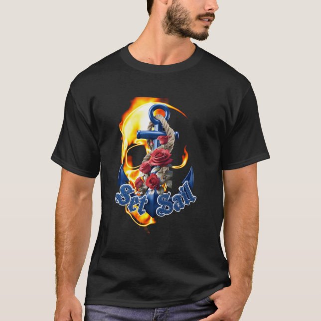 Flammender Piratenschädel Privateer T-Shirt (Vorderseite)