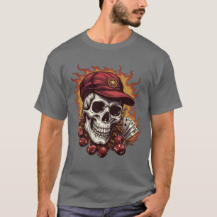 Flammender Schädel mit Royal Flush und Würfeln T-Shirt