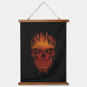 Flammender schmelzender Schädel Gothic Dark Fantas Wandteppich Mit Holzrahmen