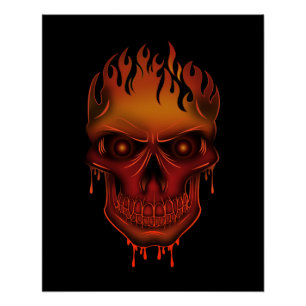 Flammender schmelzender Schädel Gothic Horror Fant Poster