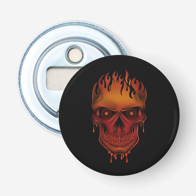 Flammender schmelzender Totenkopf - Gothic Barware Flaschenöffner (Vorderseite)