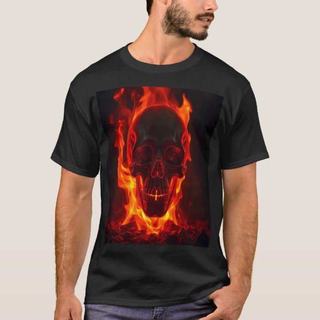 Flammender Totenkopf Feuer T-Shirt (Vorderseite)