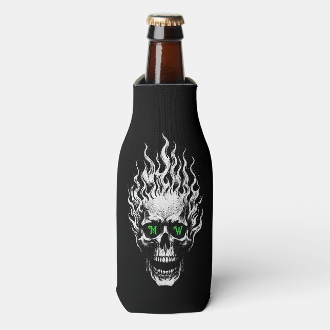 Flammender Totenkopf Personalisiert Flaschenkühler (Flaschenvorderseite)