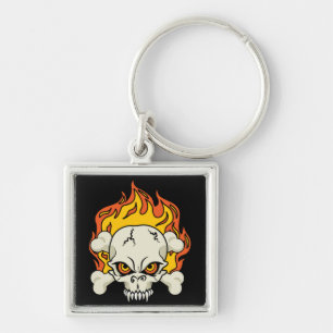 Flammender Totenkopf und Kreuzknochen Schlüsselanhänger