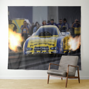 Flammendes Funny Car Drag Racer Sport Wandteppich