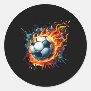 Flammendes Fußballspiel Ll In Brand Bunter Spritze Runder Aufkleber