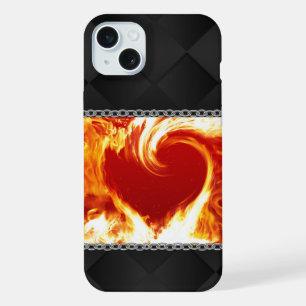 Flammendes Herz auf schwarzer Satin iPhone 15 Plus Hülle
