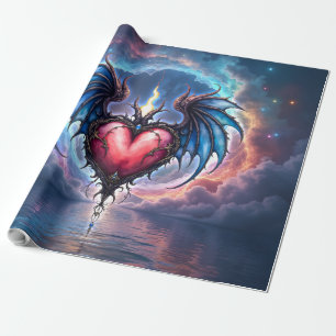 Flammendes Herz des Mondes – Gothic Cosmic Love Geschenkpapier