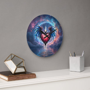 Flammendes Herz des Mondes – Gothic Cosmic Love Große Wanduhr