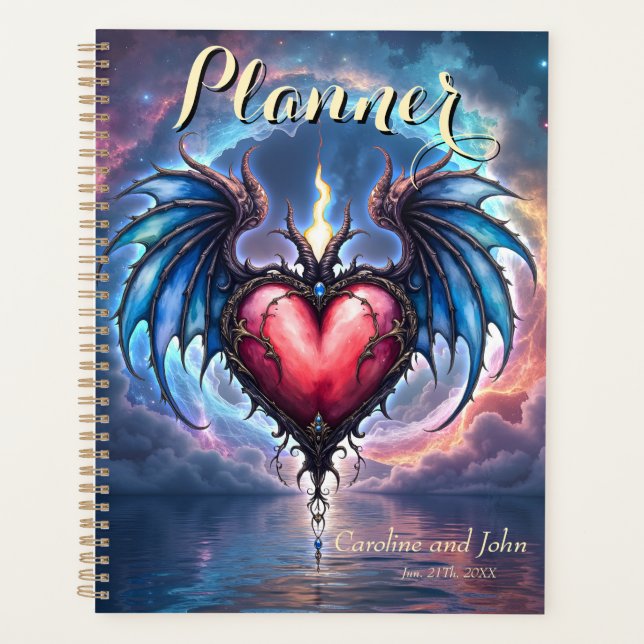 Flammendes Herz des Mondes – Gothic Cosmic Love  Planer (Vorderseite)
